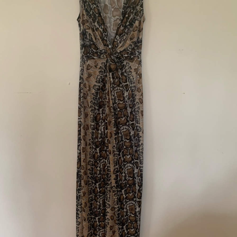 Snake print and sequins maxi dress